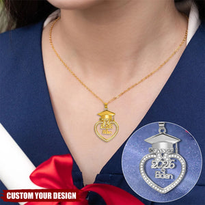 Personalized Graduation Cap Heart Necklace Bracelet with Name Class of 2026 Graduation Gift for Her