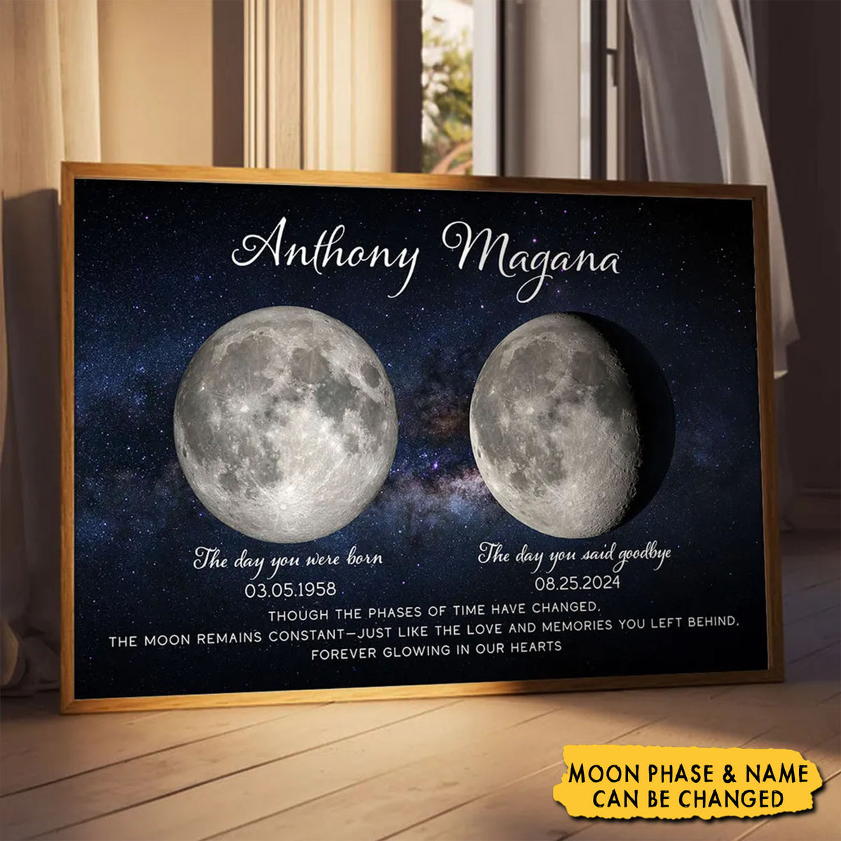 Lost Loved One Moon Phase Art Memorial Personalized Poster, Sympathy Gift For Family