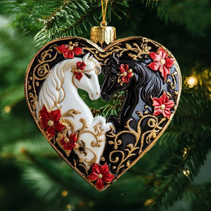 Black and White Horse Heart Cristmas Ornament - Gift for Horse Lovers