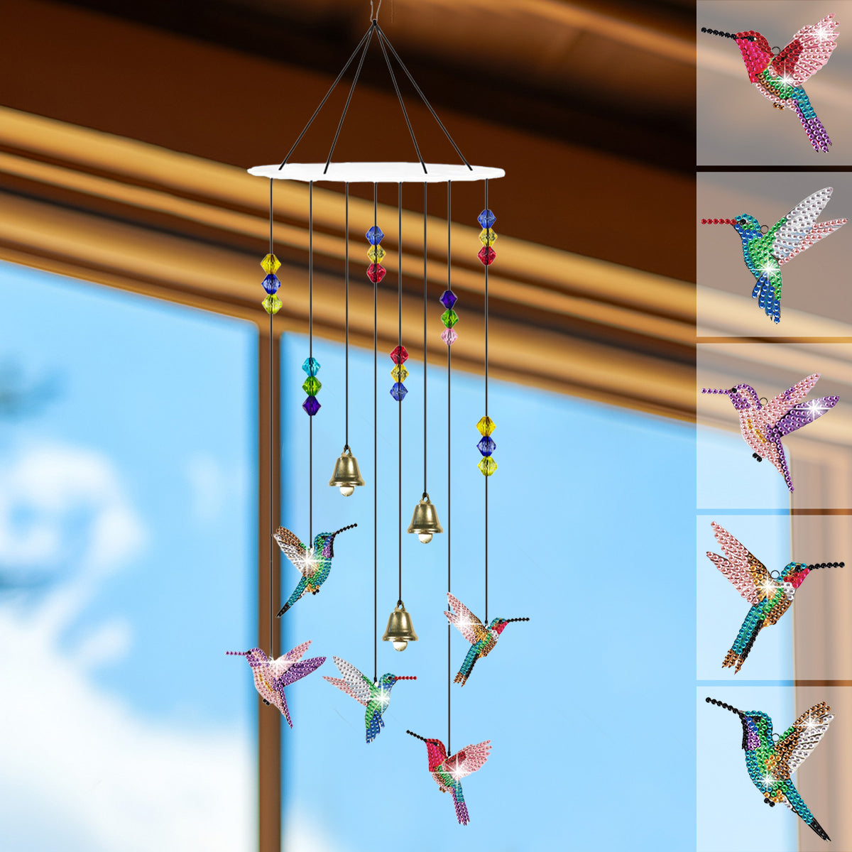 Diamond Painting Kits, Hummingbird Diamond Art Wind Chimes - Gift For Bird Lovers