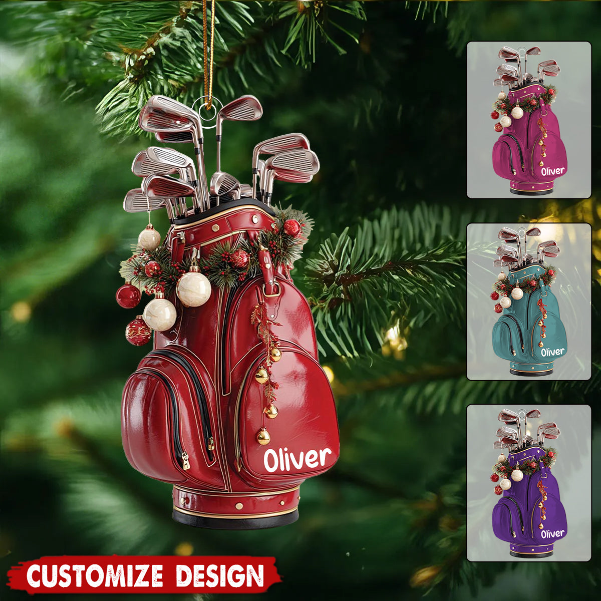 Personalized Golf Bag Christmas Ornament: Custom Name