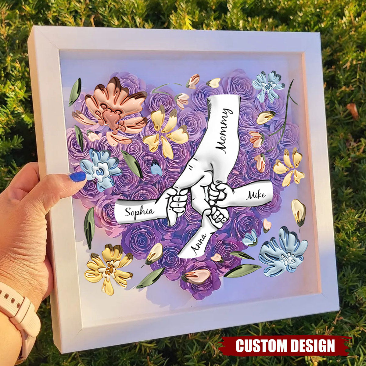 Holding Mom's Hands - Personalized Flower Shadow Box With Name