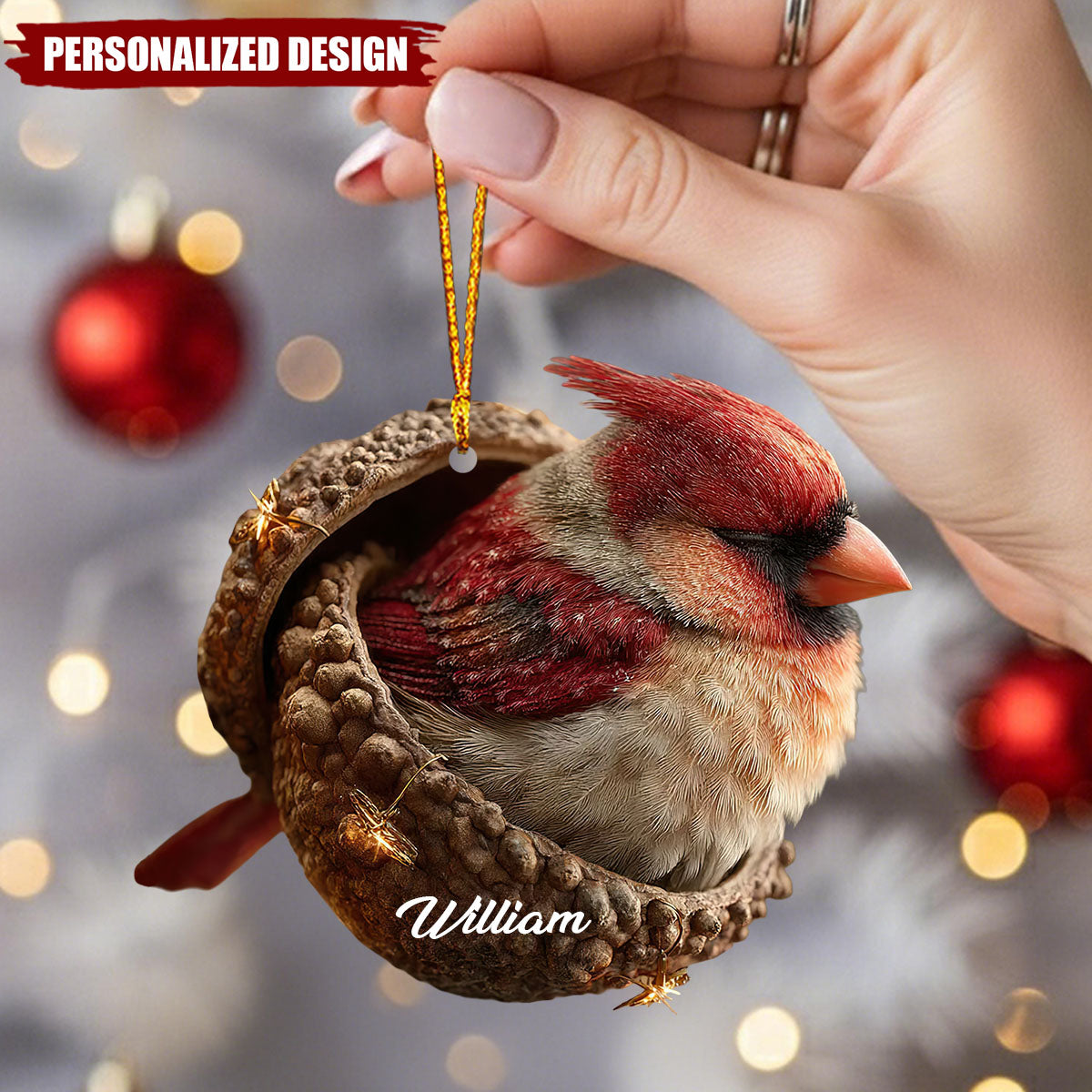 Personalized Cute Cardinal Christmas Hanging Ornament