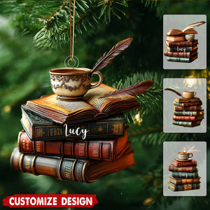 Personalized Vintage Book Stack Light Bauble Christmas Ornament - Gift For Book Lover