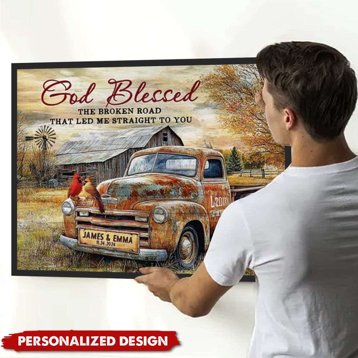 Vintage Truck And Cardinals-Personalized Poster-Gift for Couples