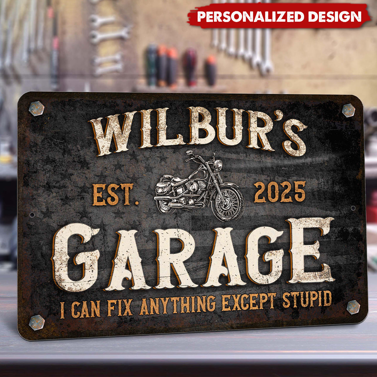 Motorcycle Garage-Personalized Metal Sign