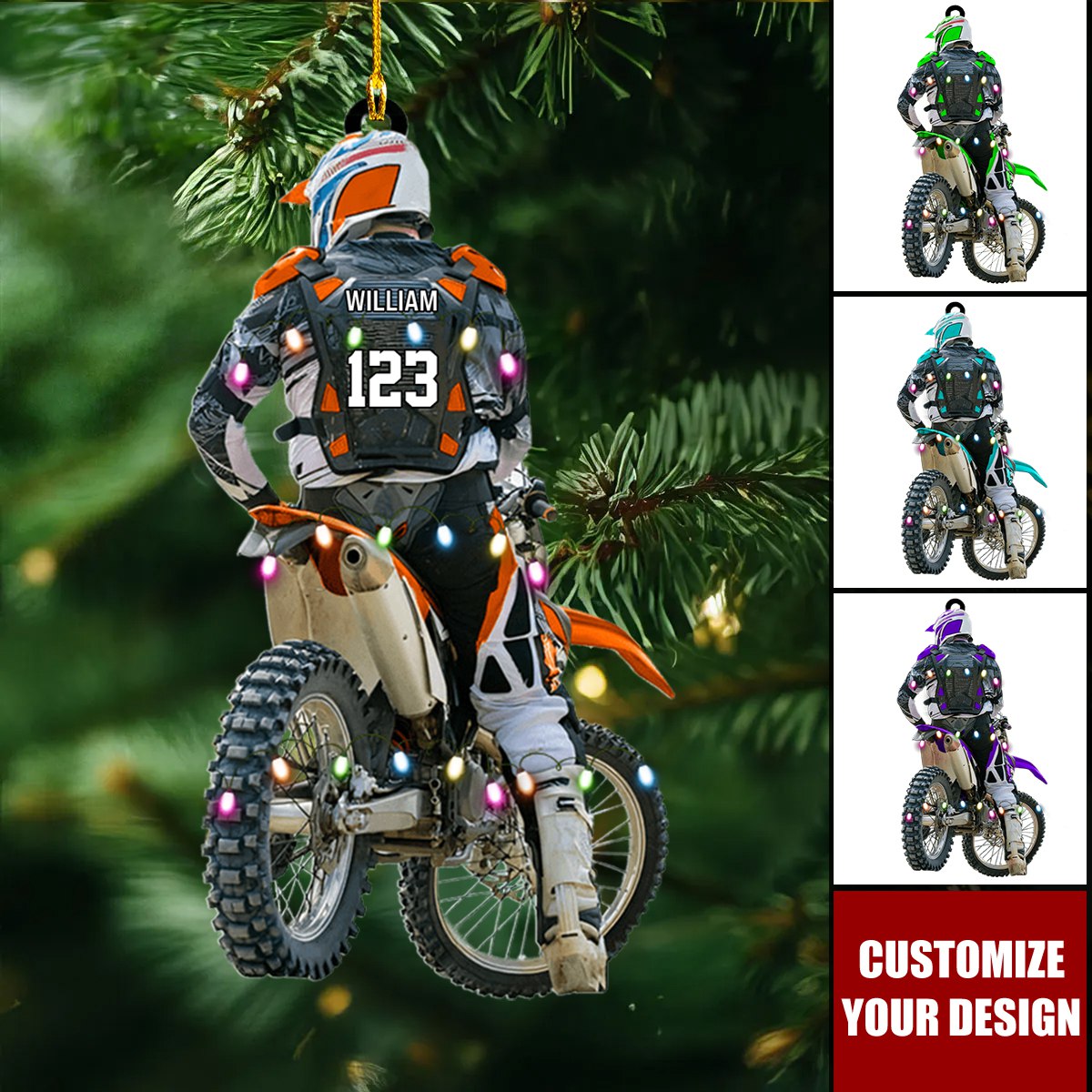 Personalized Motocross Dirt Bike Christmas Ornament, Holiday Gift for Motocross Racers