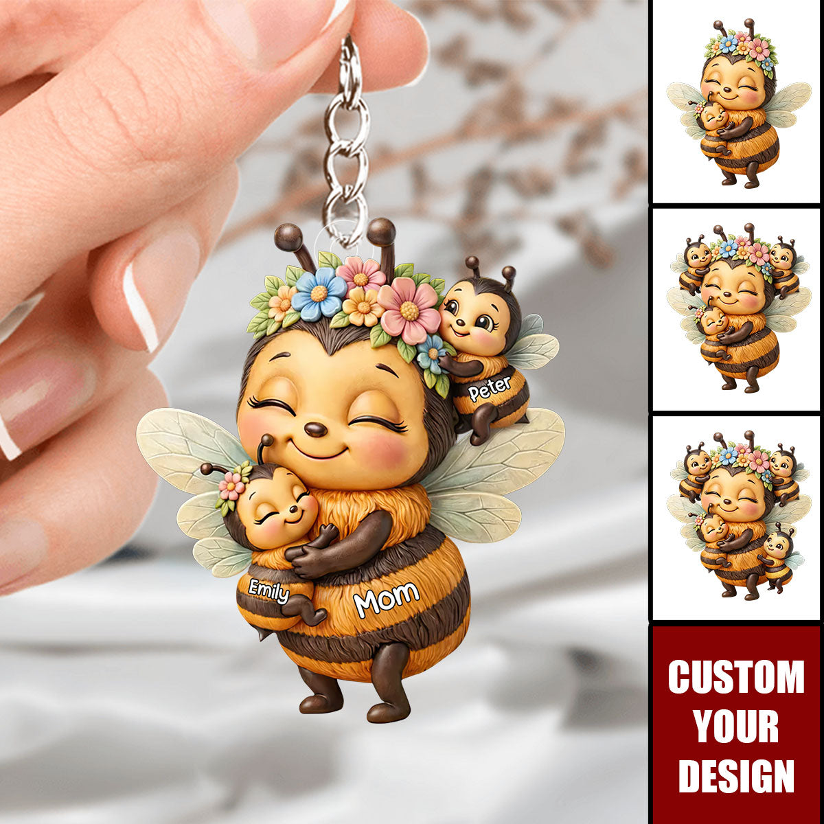 Grandma Mom's Reasons to Bee Happy - Personalized Acrylic Keychain - Mother's Day Gift for Grandma, Mom