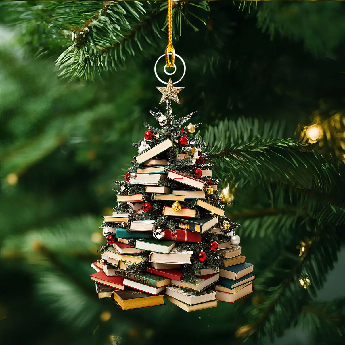 Christmas Tree With Books Ornaments
