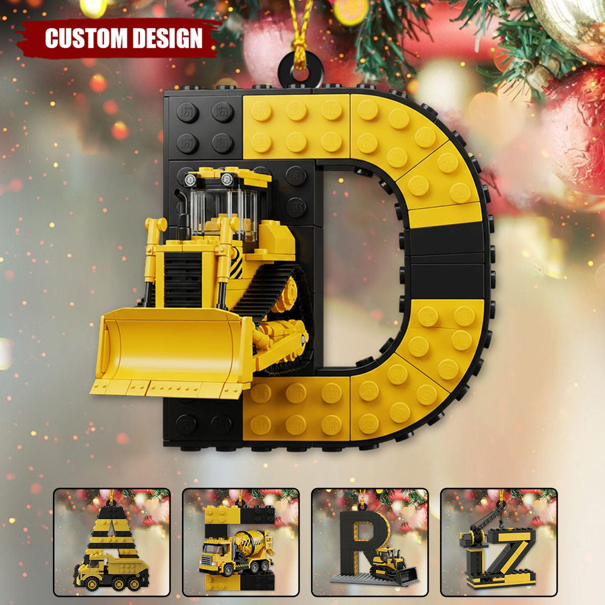 Fun Construction Vehicles Alphabet - Personalized Kid Ornament