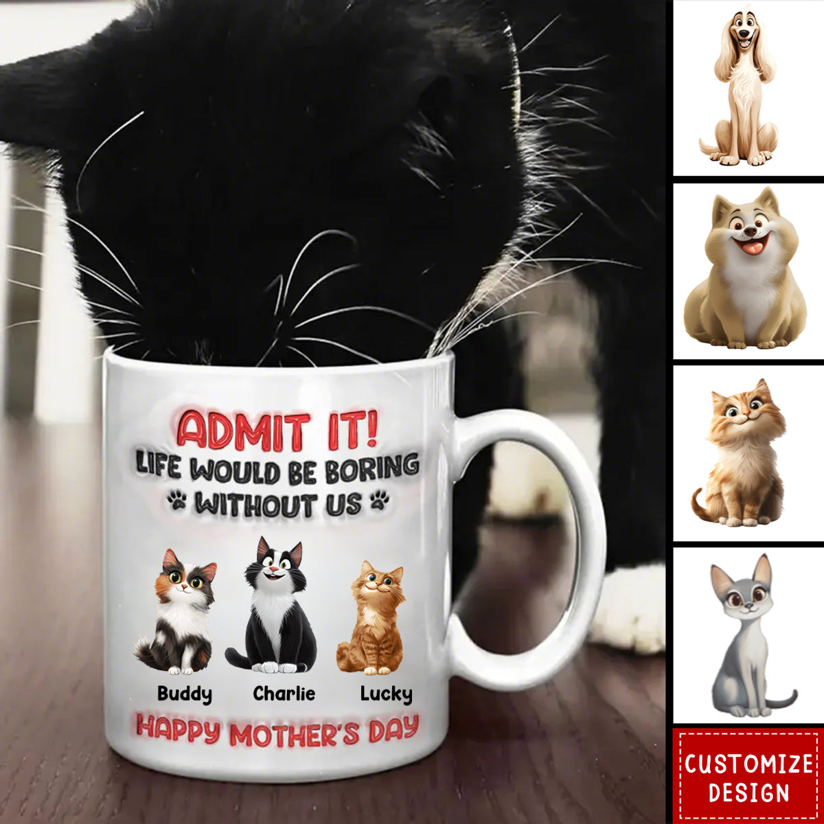 Admit It Life Would Be Boring Without Us, Funny Cartoon Pet Personalized Mug
