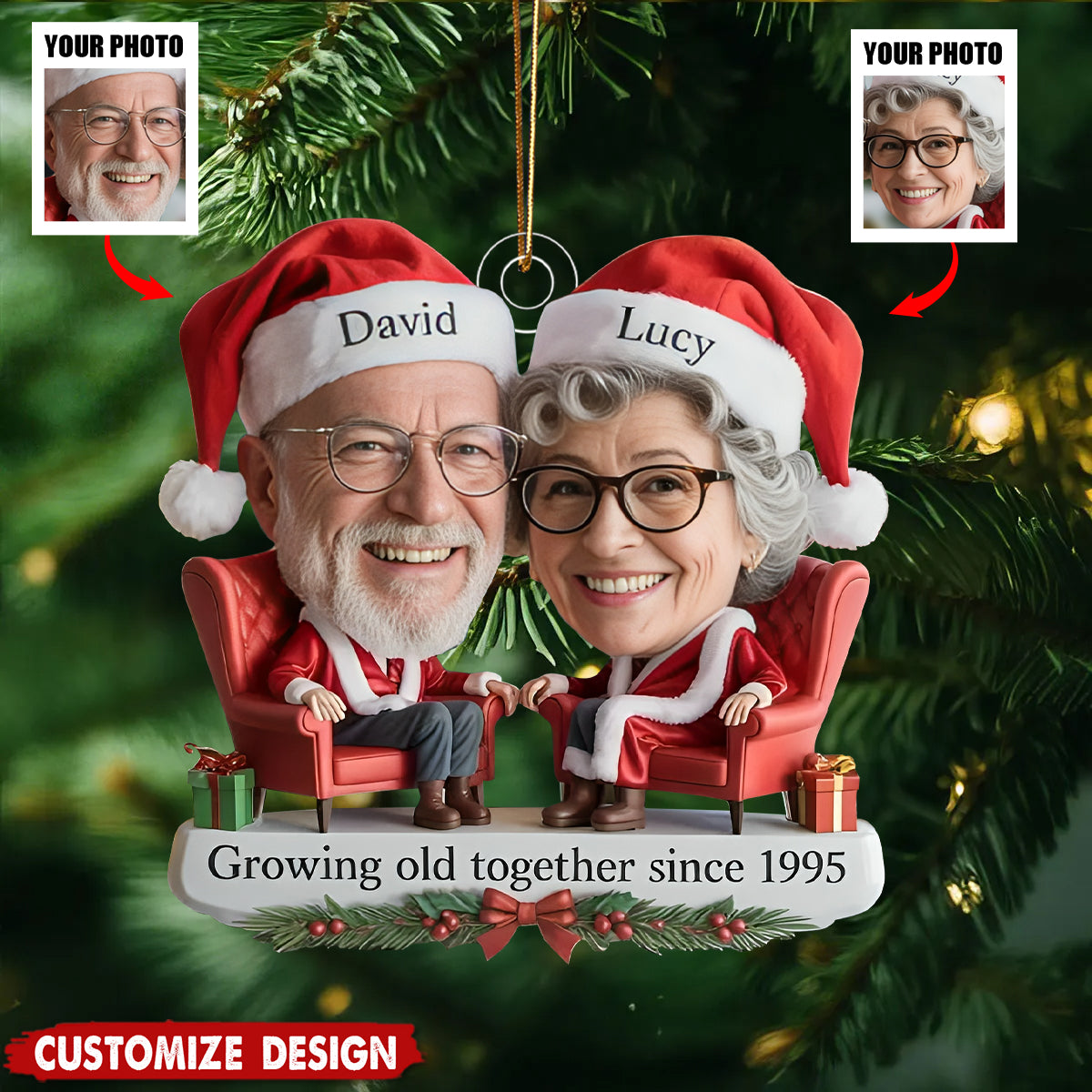 Custom Growing Old Together Since Couple Ornament, Funny Couple Christmas Ornament, Cute Christmas Keepsake for Partner,Anniversary Ornament