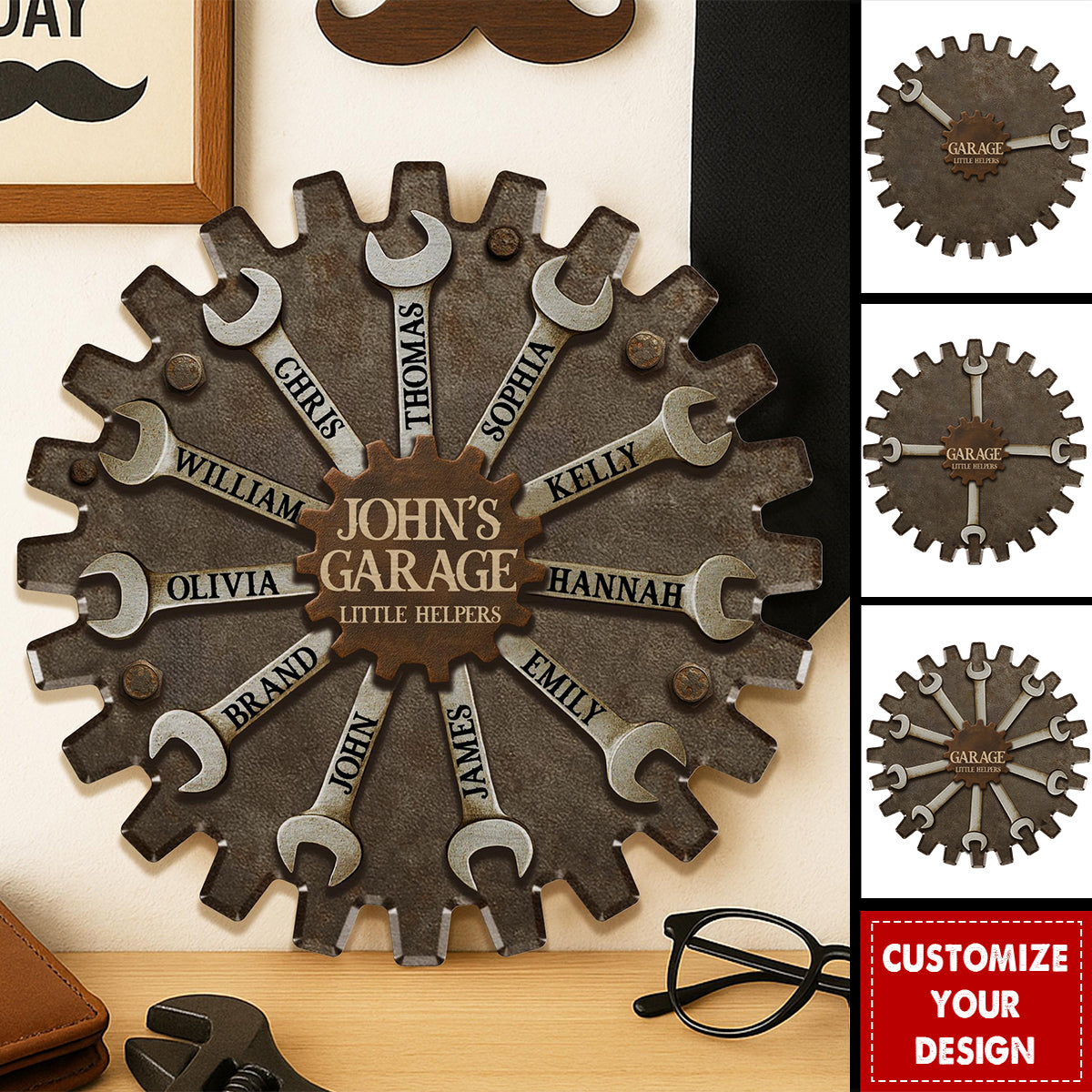 Personalized Garage Sign for Dad, Custom Father's Day Gift with Kids' Names, Little Helpers