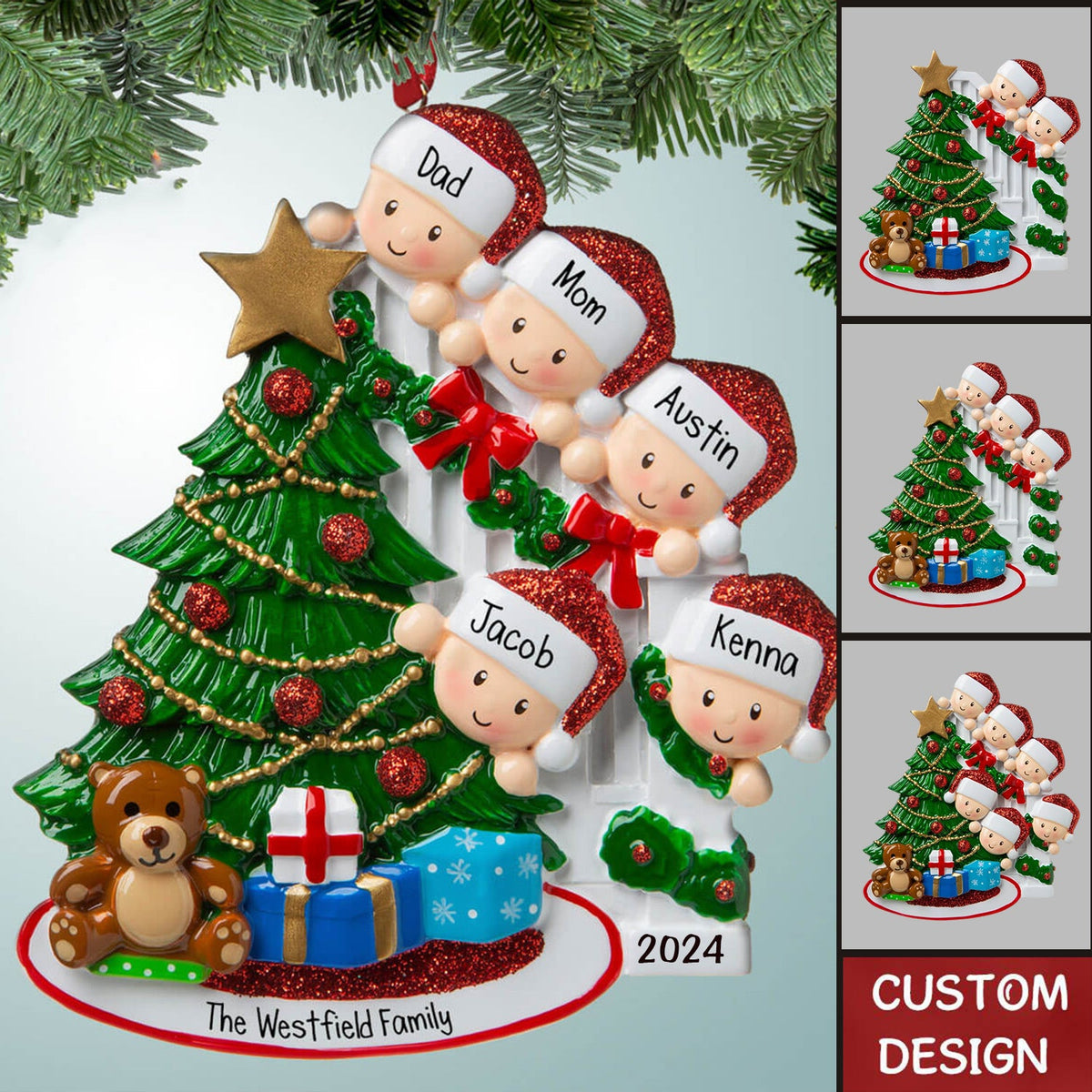 Personalized DIY Peeking Family Christmas Xmas Tree 3D Ornament
