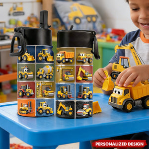 Construction Machines - Personalized Kid Kids Water Bottle