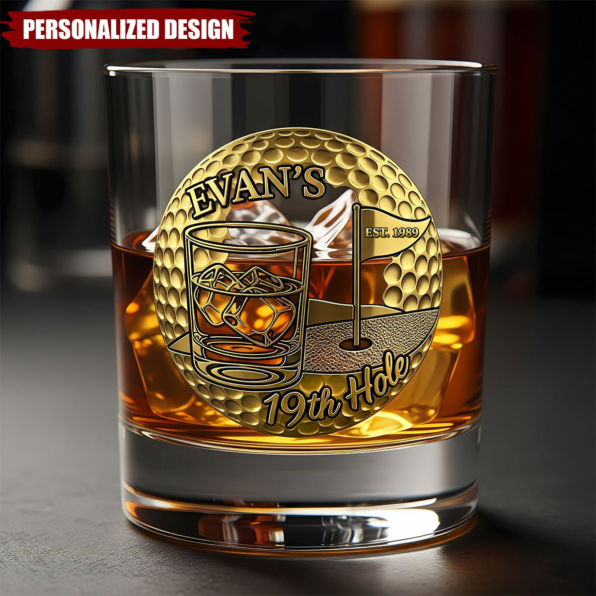Golf 19th Hole Whiskey Glass, Personalized Gifts For Golfers