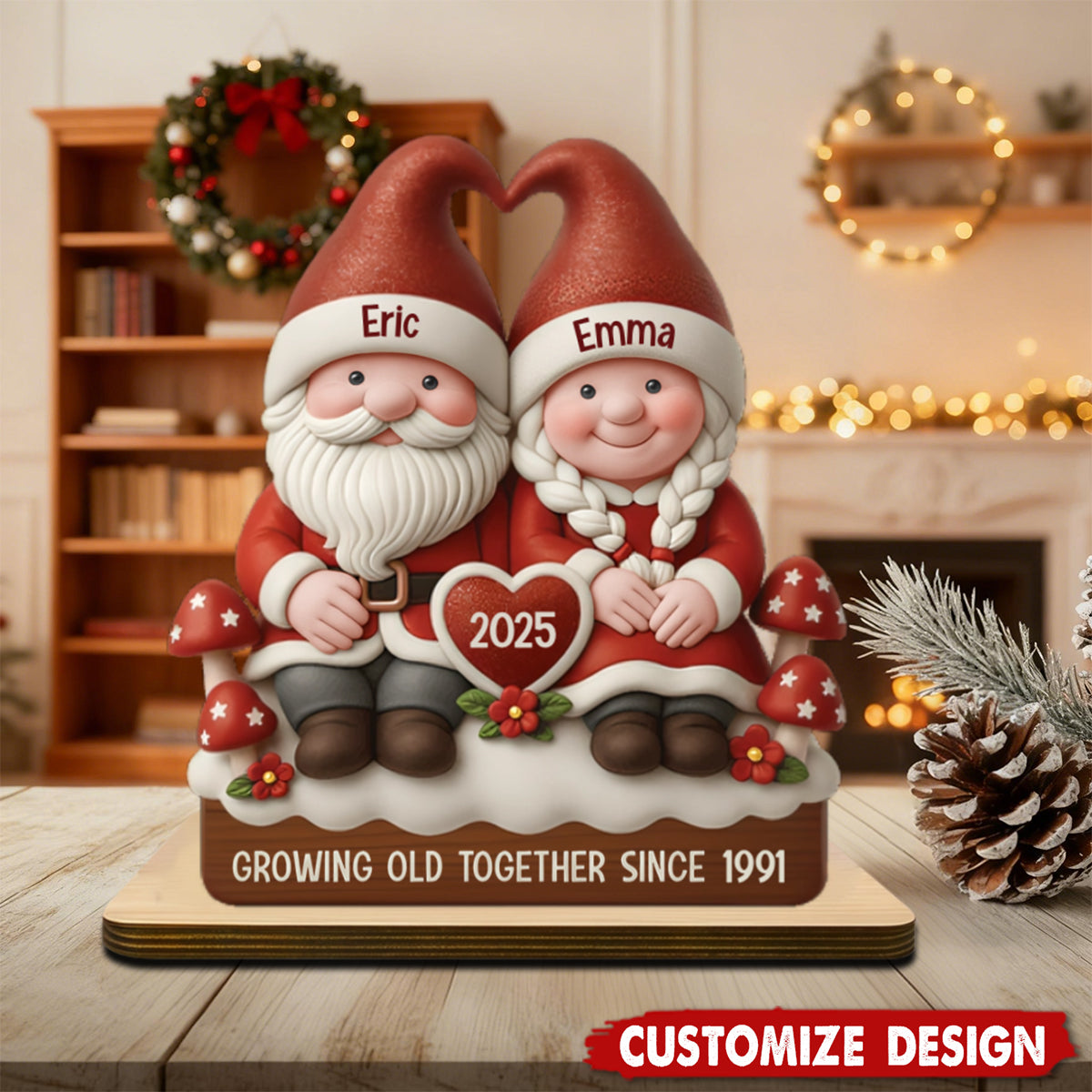 Personalised Wooden Mr And Mrs Claus Xmas Plaque - Gift For Couple