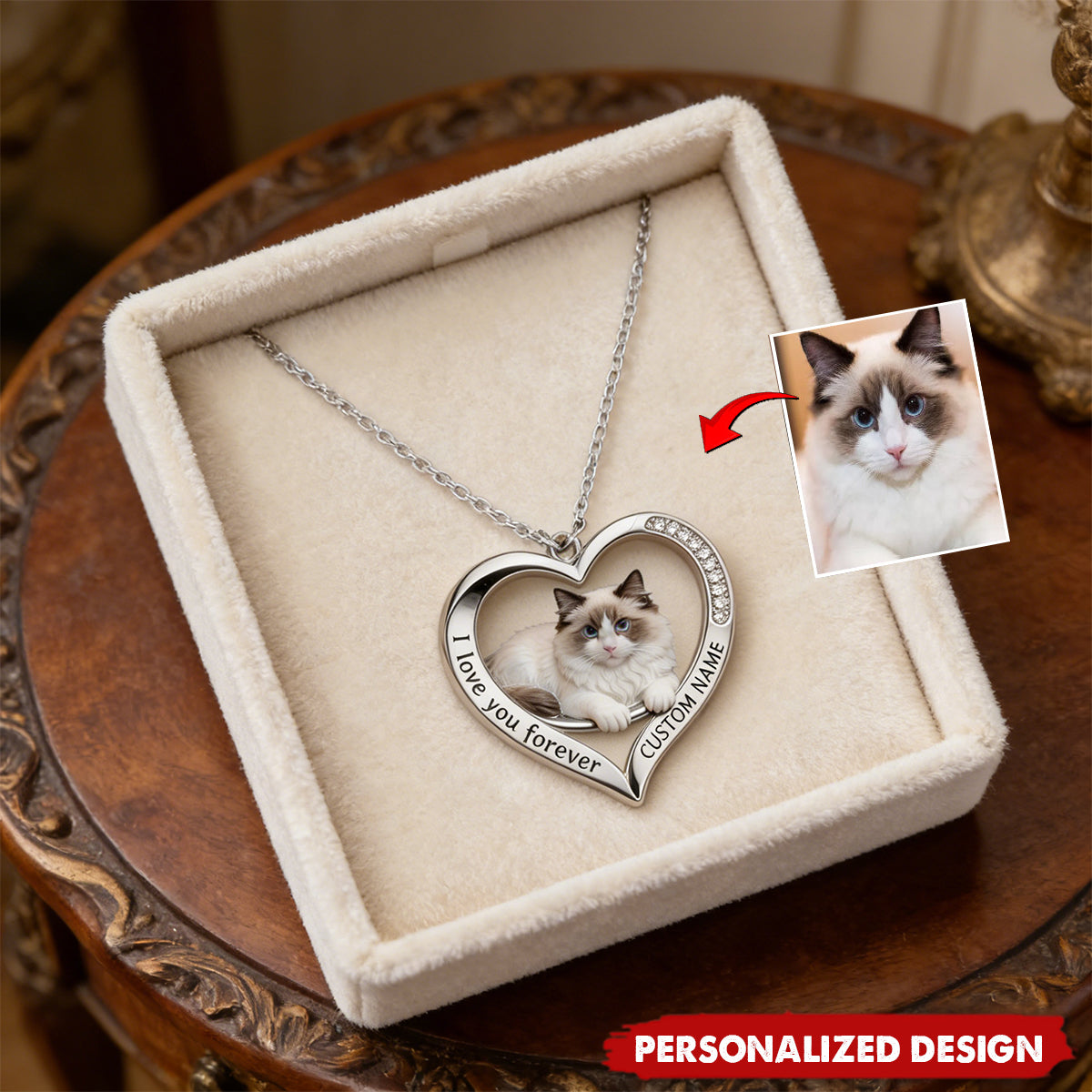 Personalized Cat Shaped Metal Pendant Necklace