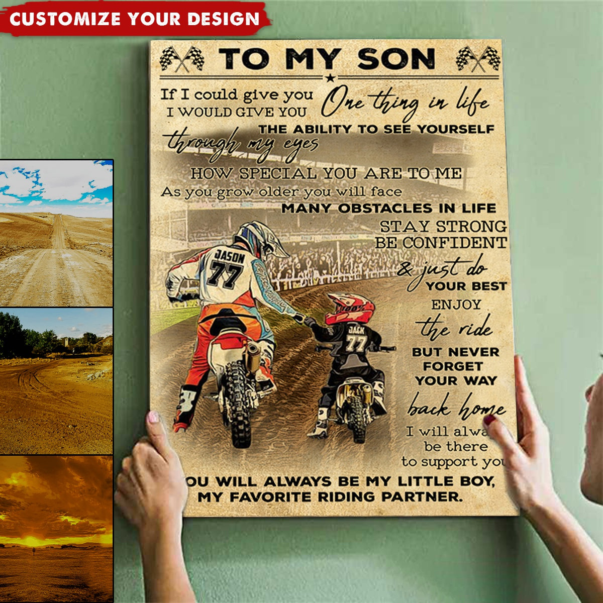 Dirt Bike Dad And Kid - Personalized Dirt Bike Gallery Wrapped Poster