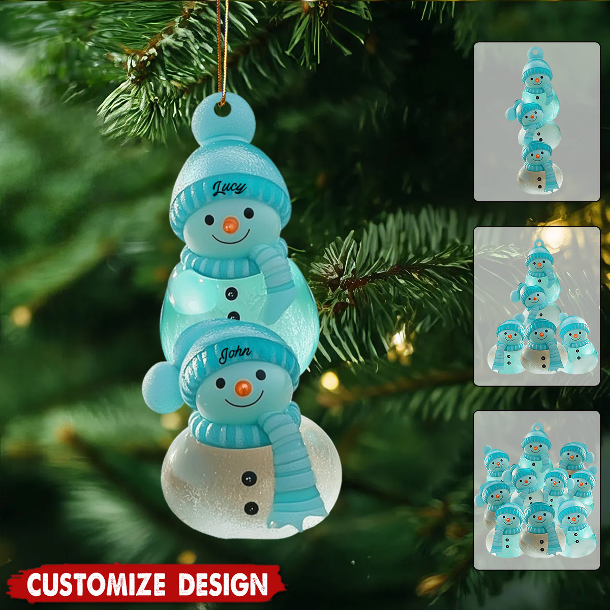 Merry Christmas Snowman Family - Personalized Family Ornament