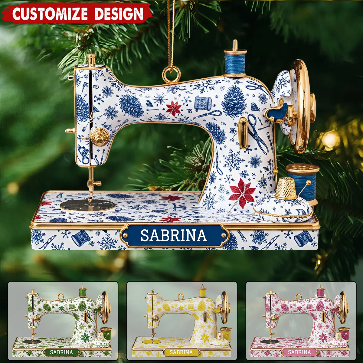 Personalized Sewing Machine Christmas Ornament – Gift for Seamstress, Quilter, Crafter