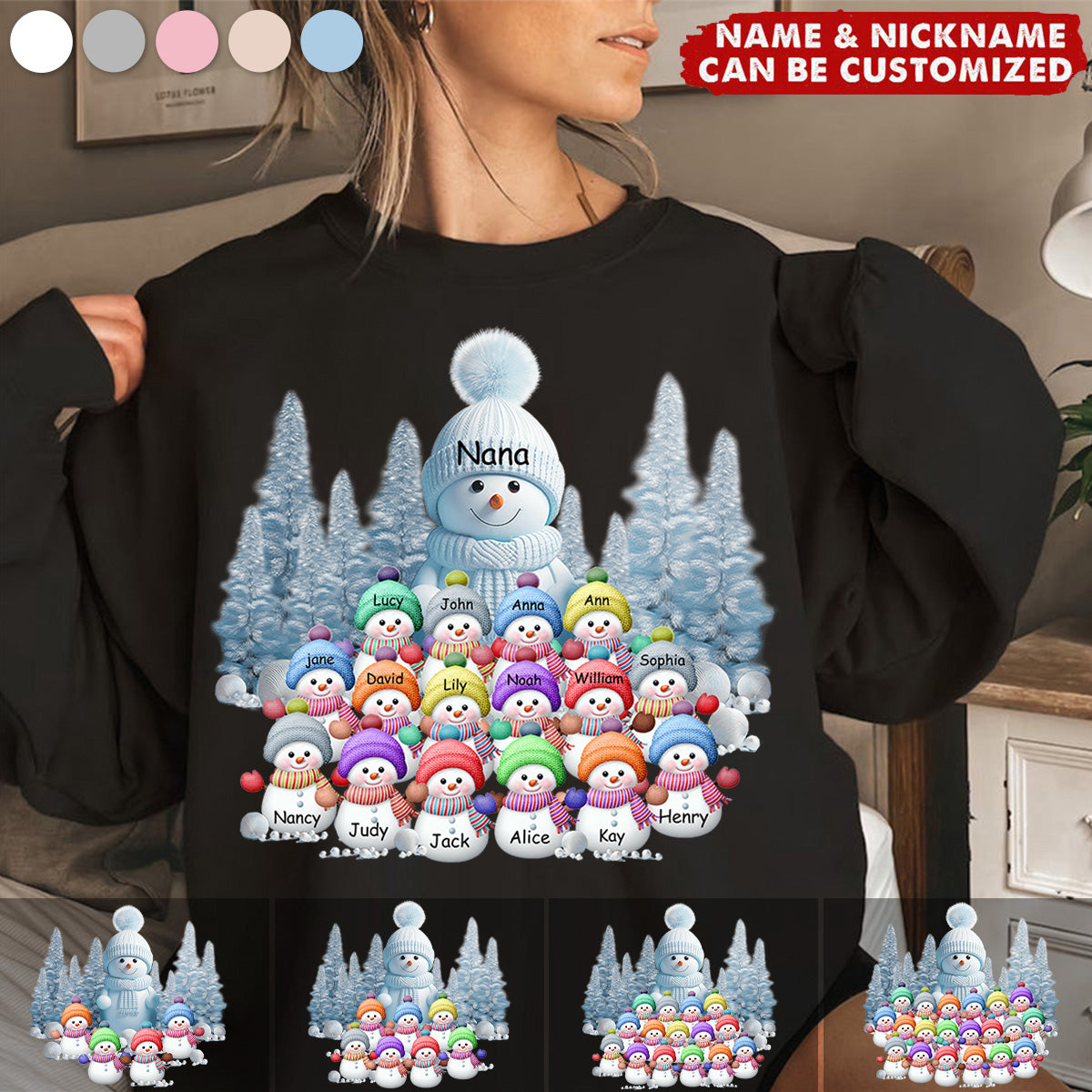 Personalized Blue Vibe Snowman Grandma Mom Colorful Kids Sweatshirt - Christmas Gift