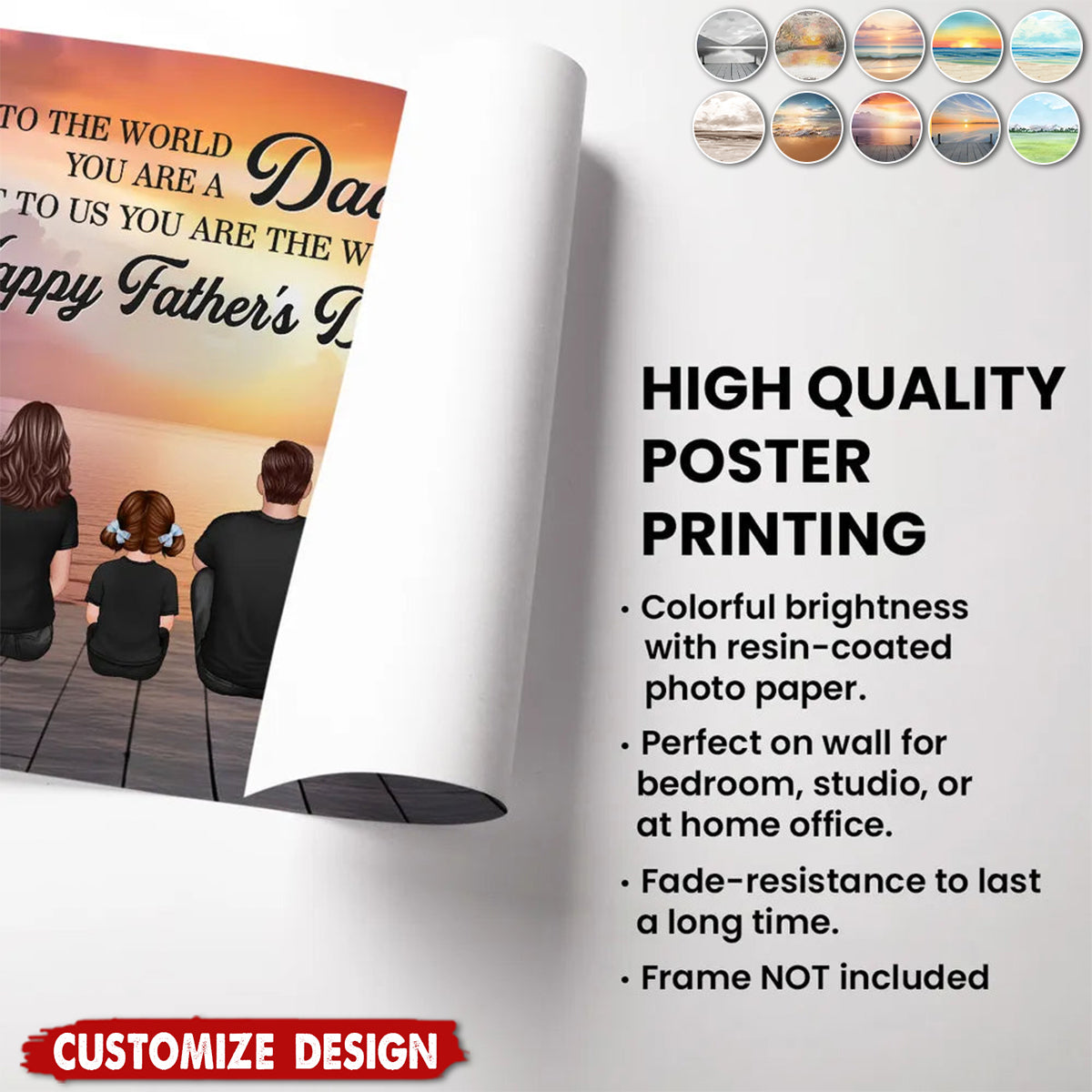 Personalized Back‑View Family Poster – Dad Is Our World - Birthday,Father's day Gift for Husband or Son