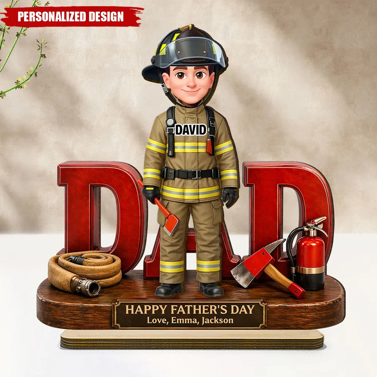 Proud American Firefighter Dad-Personalized Wooden Plaque-Father's Day Gift For Dad