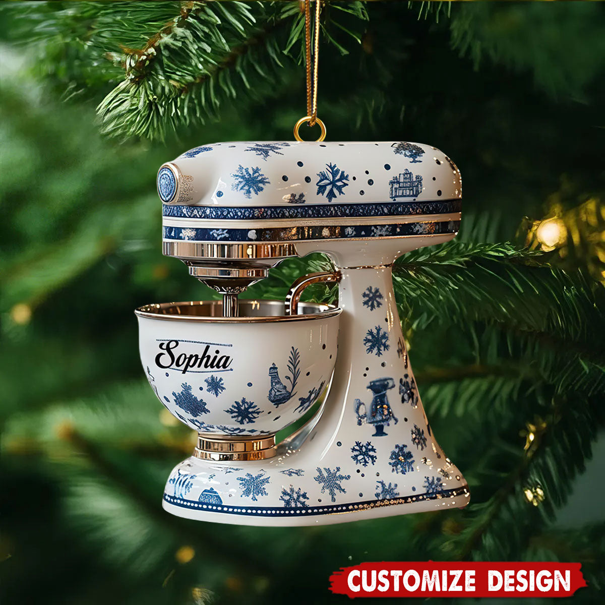 Personalized Blue Snowflake Kitchen Mixer Christmas Ornament