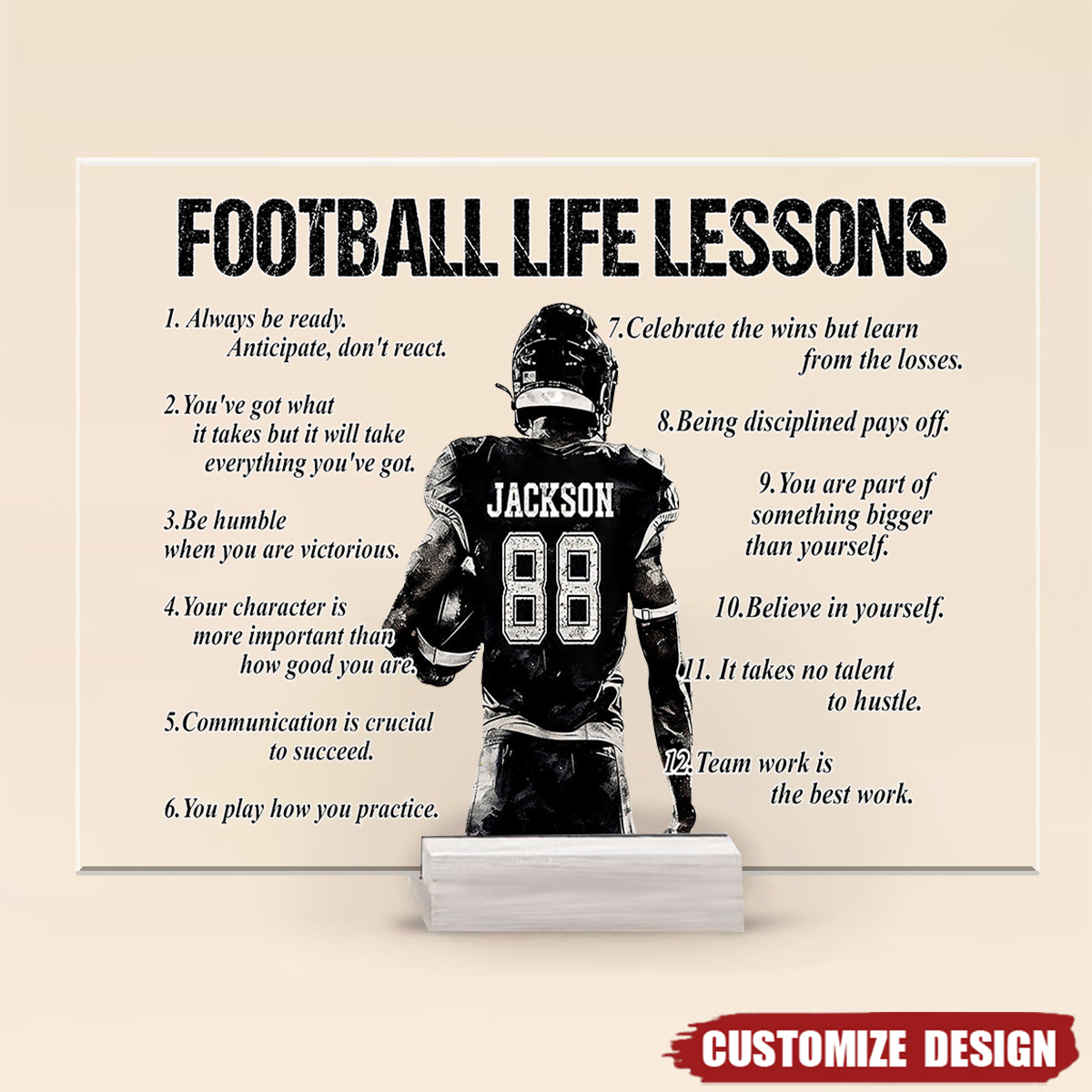 Personalized American Football Life Lessons Plaque - Gift For American Football Lovers