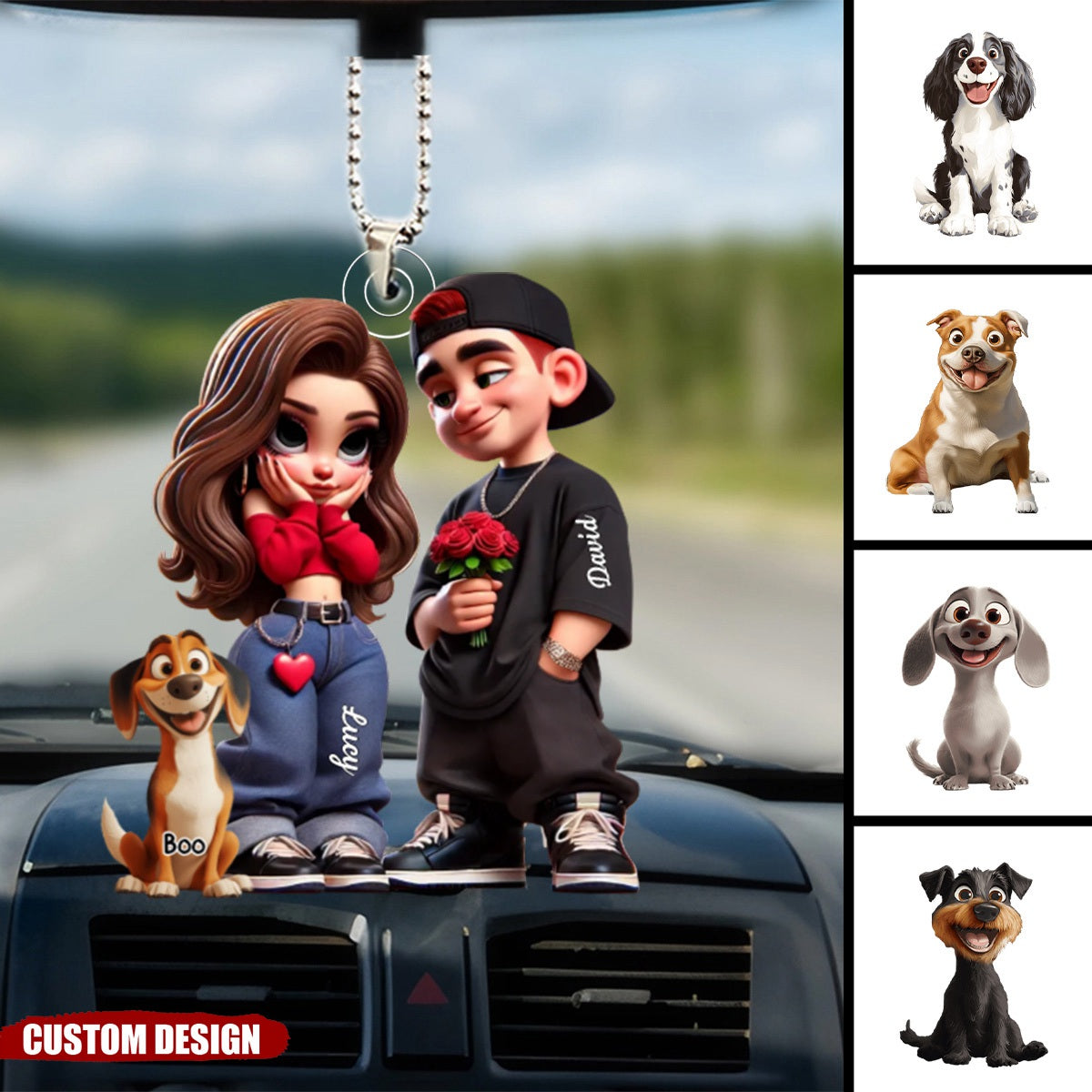 Personalized Y2K Couple With Dog Ornament - Anniversary Gift For Wife,Husband,Dog Lovers