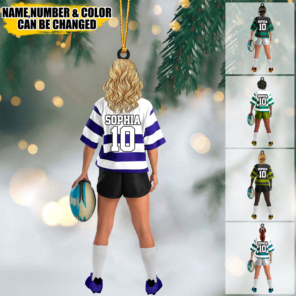 Personalized Rugby Female/Girl/Woman Player Acrylic Christmas / Car Ornament - Gift For Rugby Players