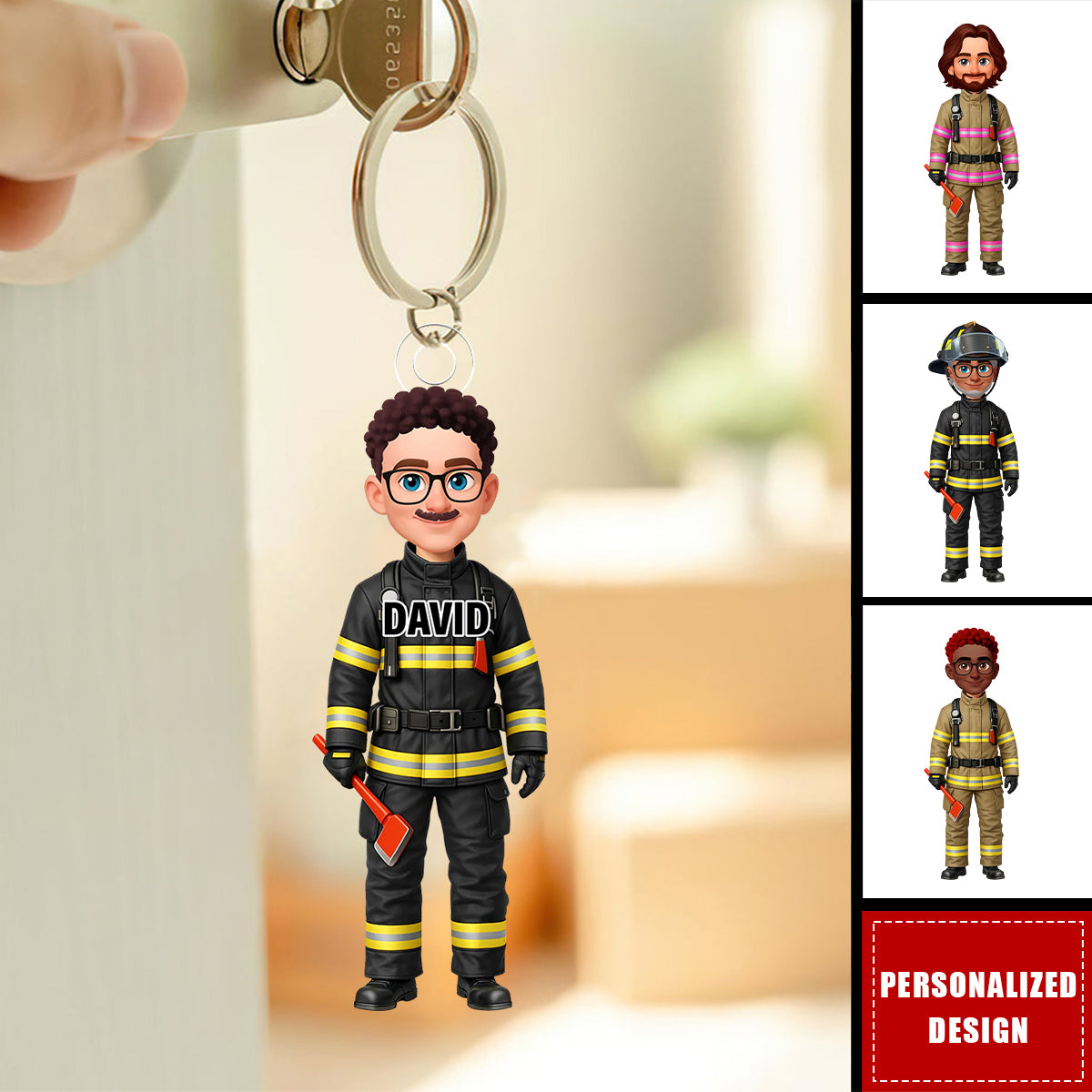 Proud American Firefighter Dad-Personalized keychain-Father's Day Gift For Dad