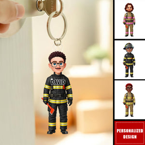 Proud American Firefighter Dad-Personalized keychain-Father's Day Gift For Dad