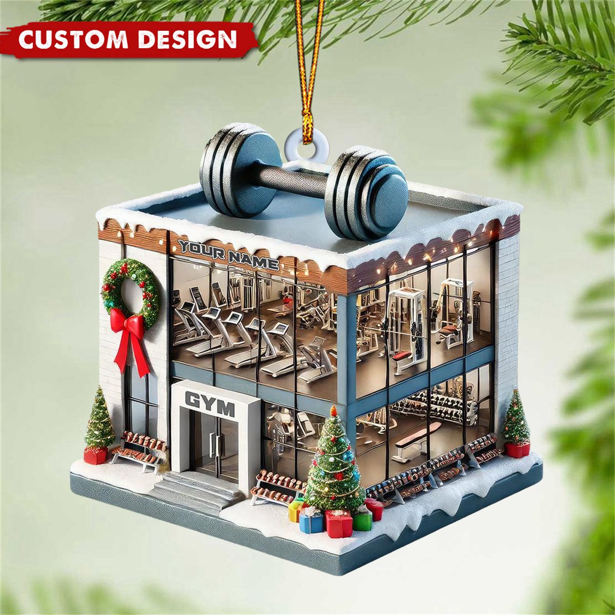 Personalized Gym Christmas Ornament with Dumbbell - Gift For Fitness Lovers - 2024 New Release
