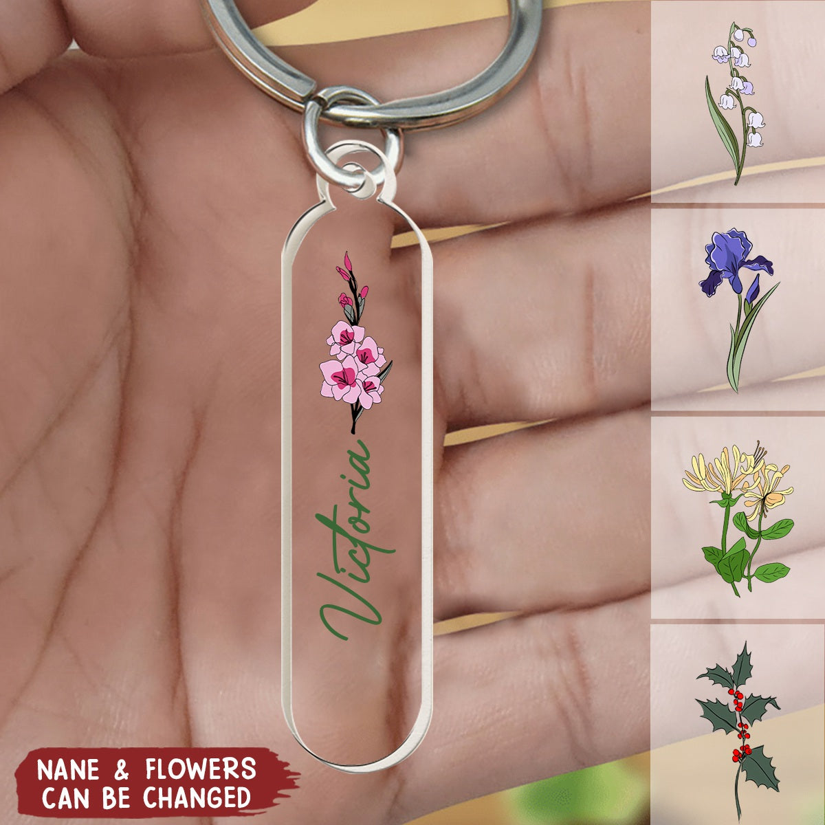 Birthday Flower Birth Floral With Name - Personalized Acrylic Keychain