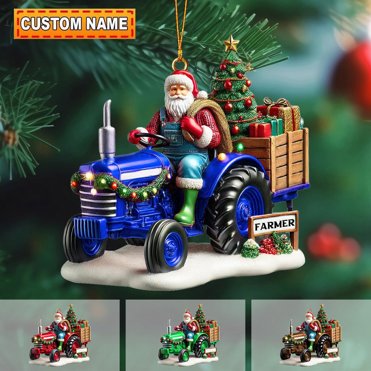 Personalized Farmer Santa Ornament on Tractor-2024 New Release