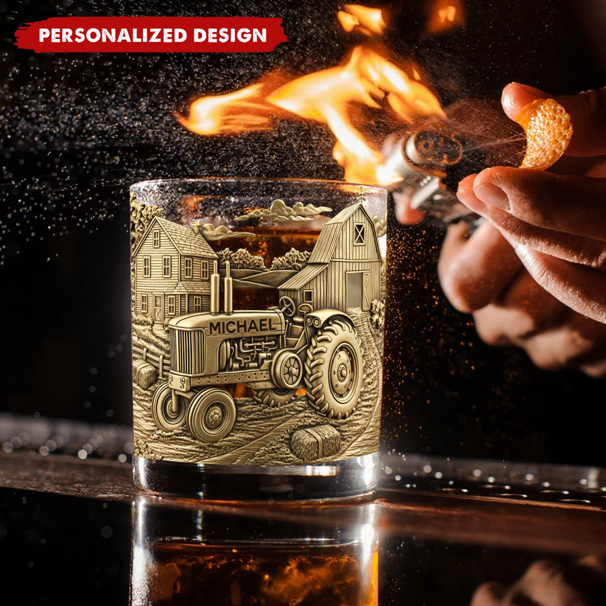 Countryside Life-Personalized Tractor Whiskey Glass