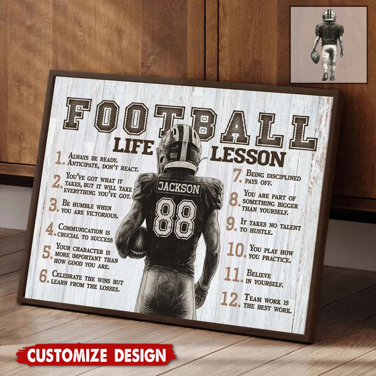 Football Life Lessons Personalized Canvas Sports Room