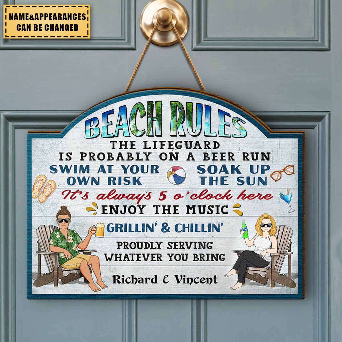 Pool Rules Swim At Your Own Risk Grilling - Home Decor, Backyard Decor, Gift For Her, Him, Family, Couples, Husband, Wife - Personalized Custom Shaped Wood Sign