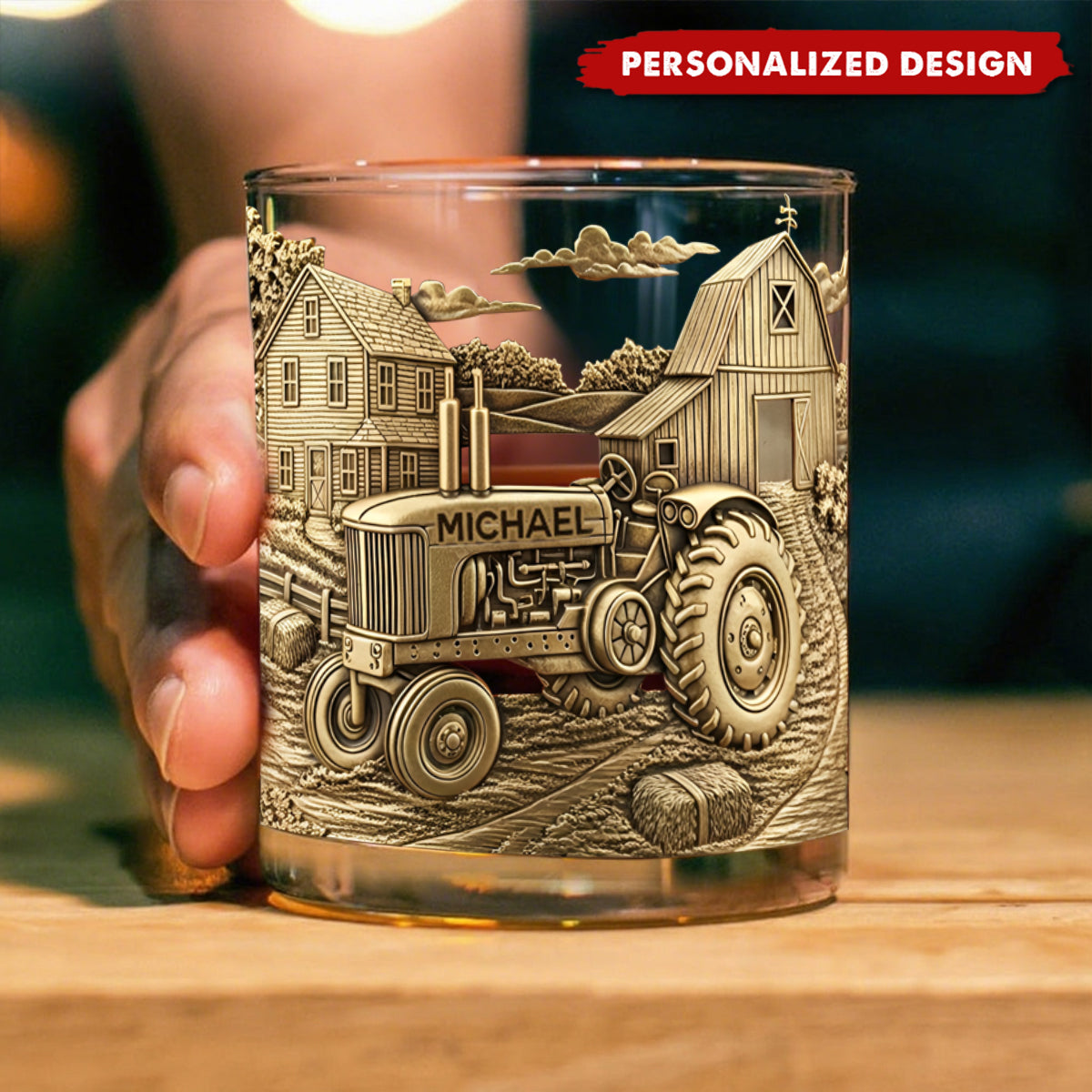Countryside Life-Personalized Tractor Whiskey Glass