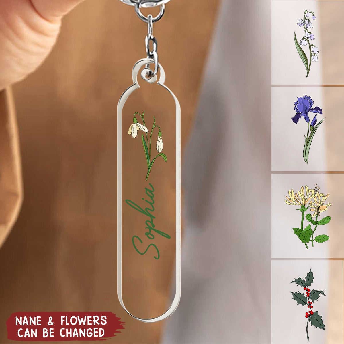 Birthday Flower Birth Floral With Name - Personalized Acrylic Keychain