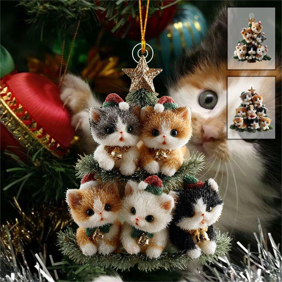 Christmas Kitten Tree Christmas Ornament Gift For Cat Lovers