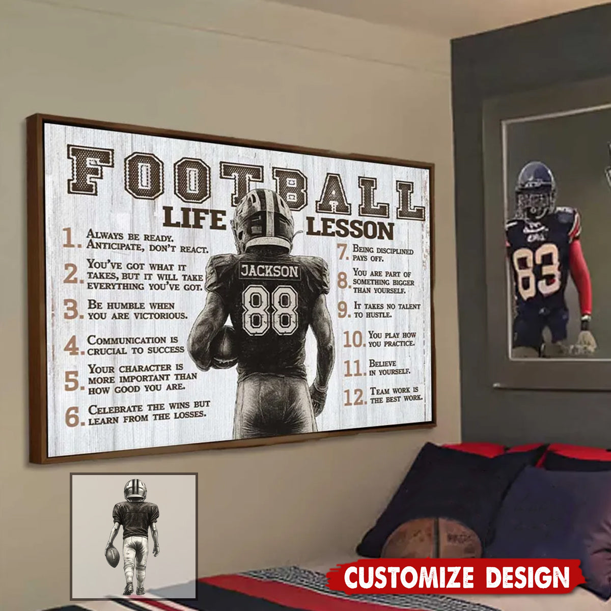 Football Life Lessons Personalized Canvas Sports Room