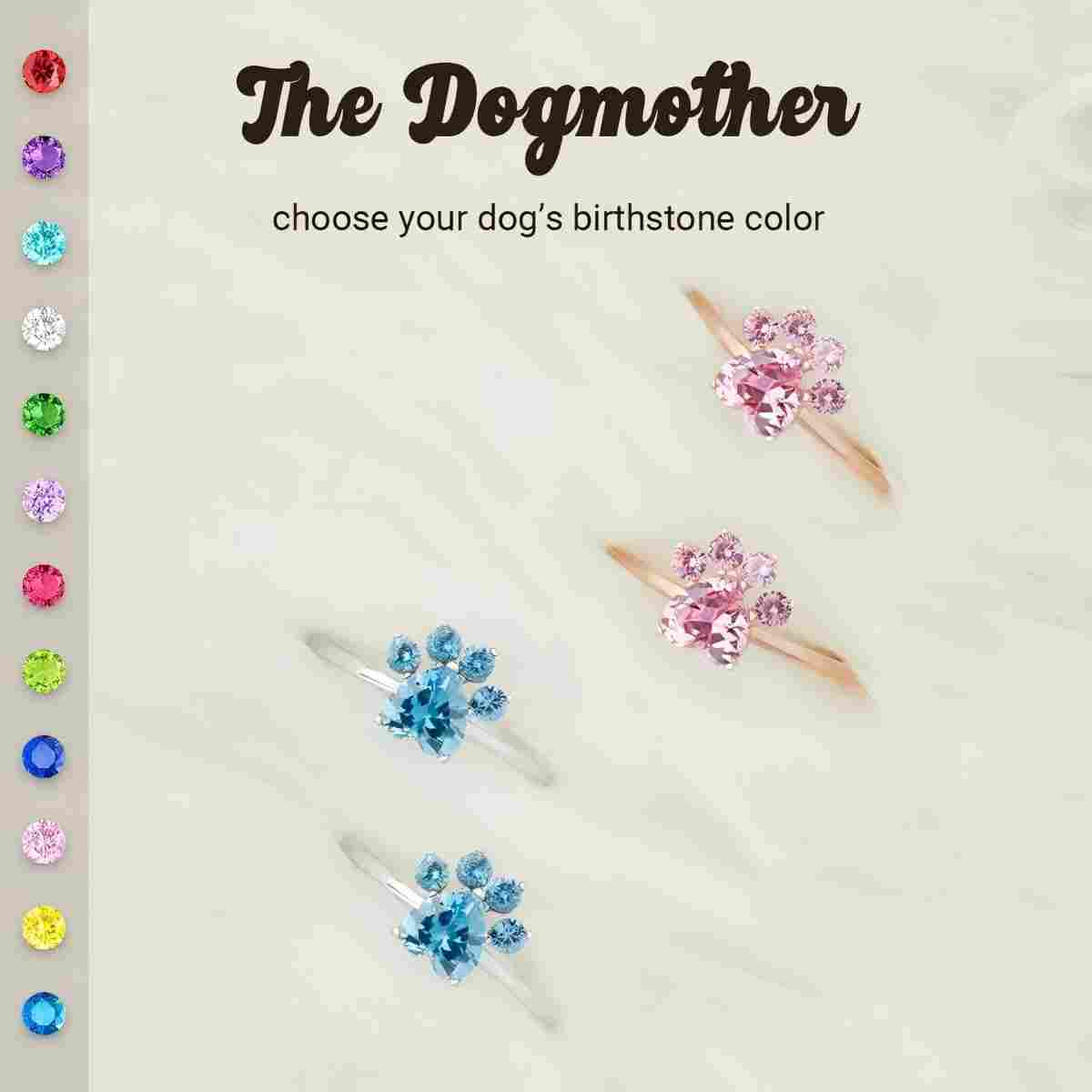 The Dogmother Dog Paws 1-5 Birthstones Ring
