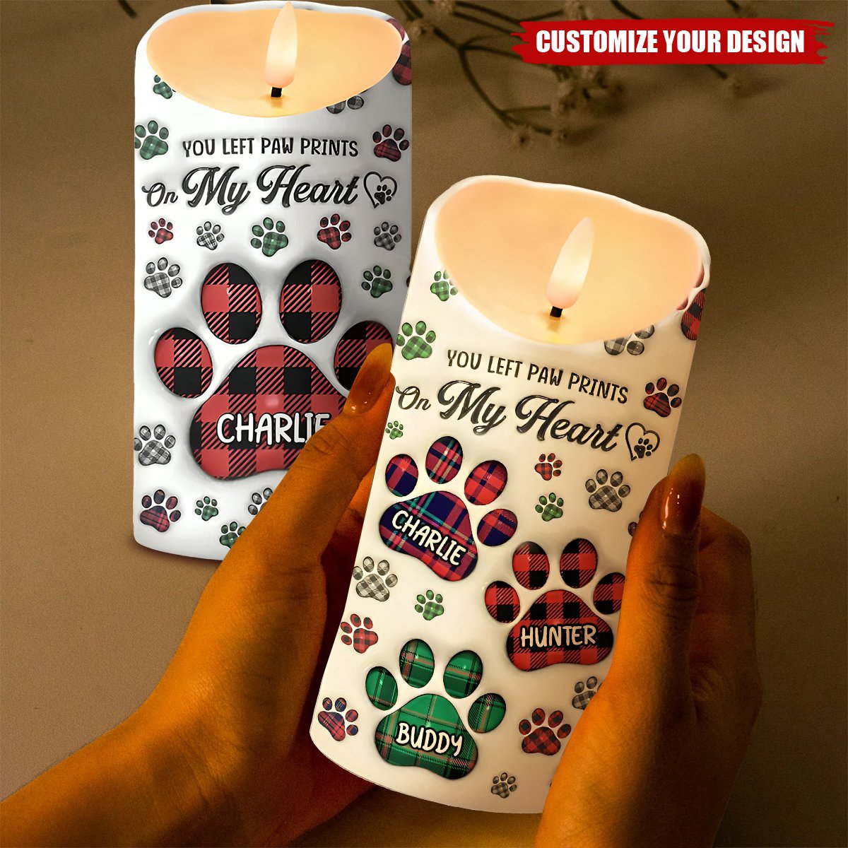 A Heartbeat At My Feet - Memorial Personalized LED Candle - Sympathy Gift For Pet Owners, Pet Lovers