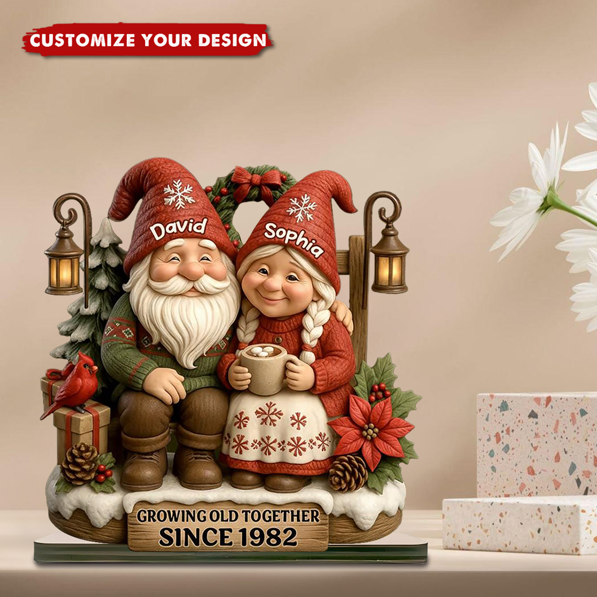 Personalized Christmas Plaque for Couples, Growing Old Together Decoration, Anniversary Gift for Him & Her