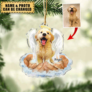 Pet Lovers Gifts - In The Hands Of God - Custom Acrylic Memorial Ornament Upload Photo
