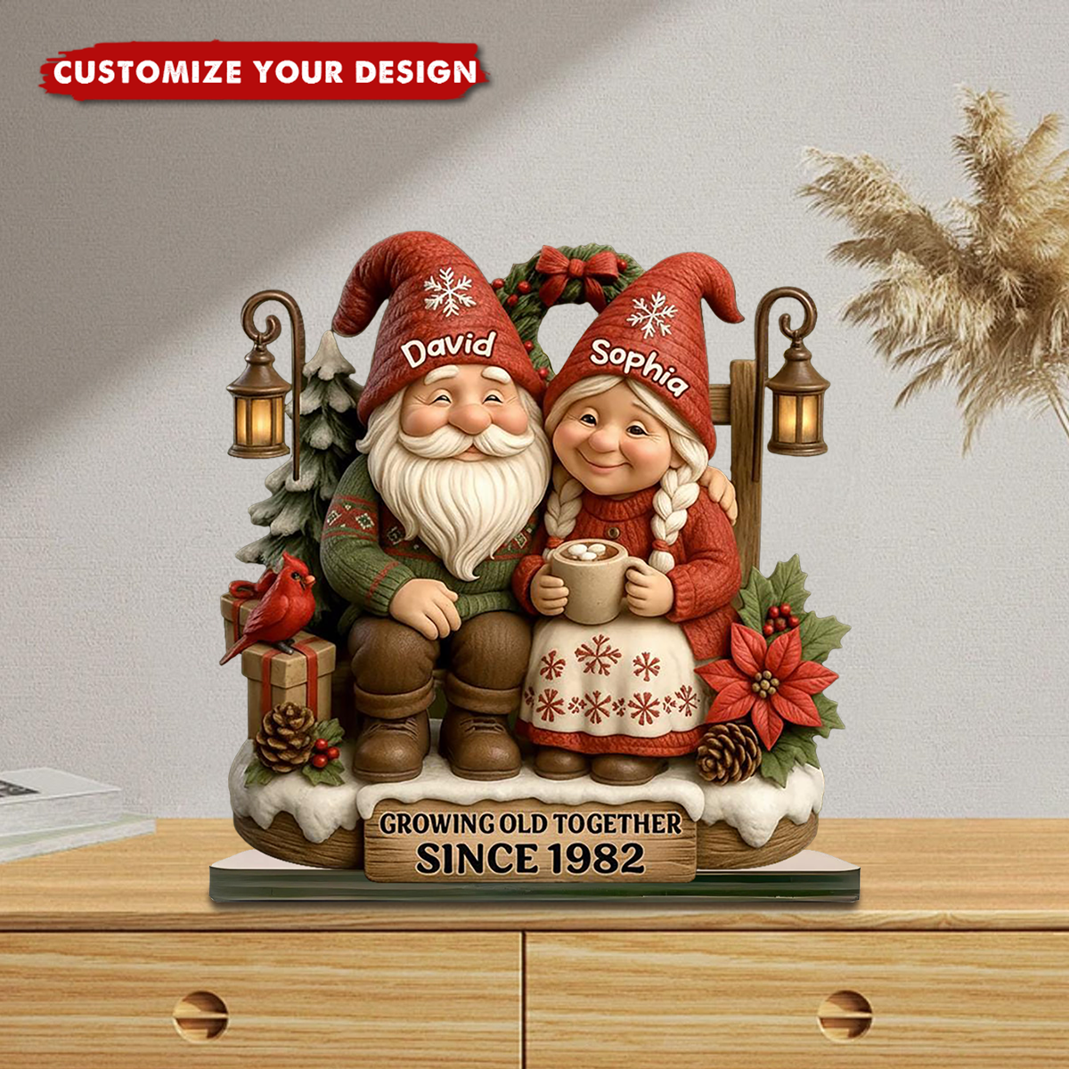 Personalized Christmas Plaque for Couples, Growing Old Together Decoration, Anniversary Gift for Him & Her