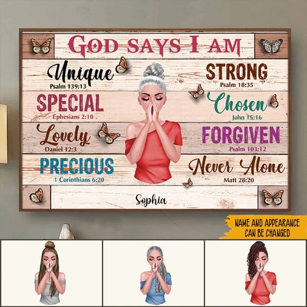 Christian Woman God Says I Am Personalized Canvas